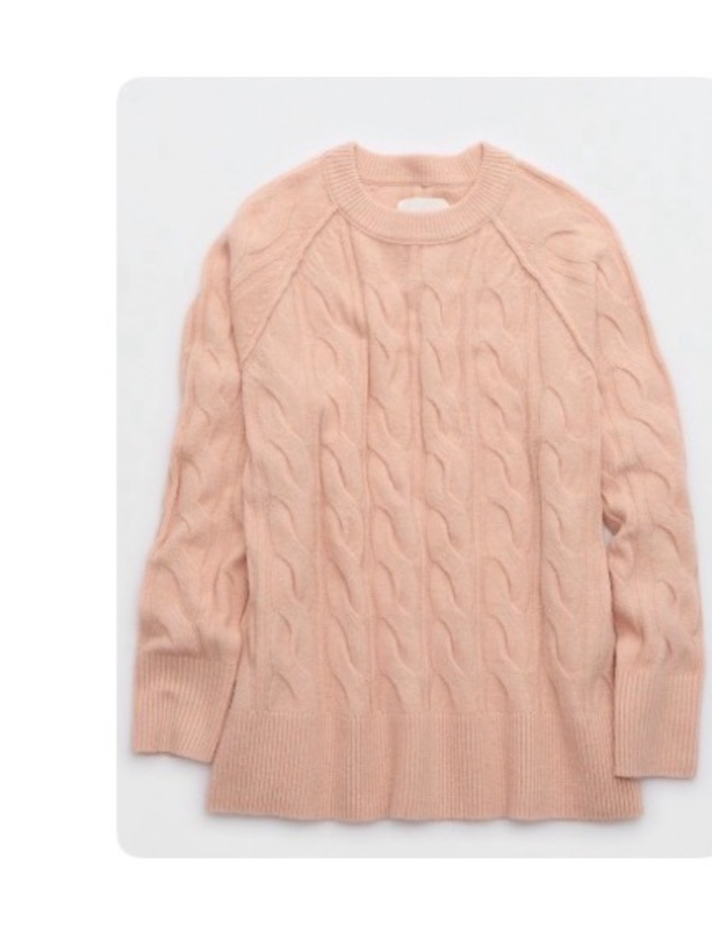 aerie Cable Knit Crewneck Sweater - Light Peach